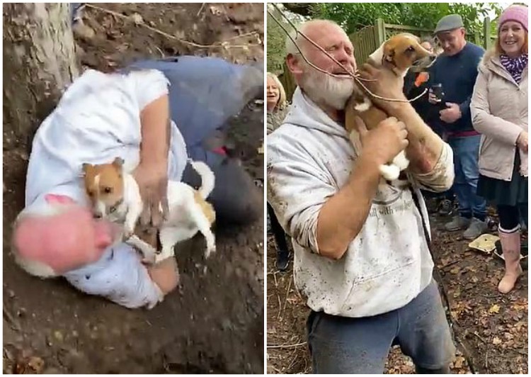 Мужчина не сдержал слез, когда нашли его собаку, 3 дня пробывшую под землей