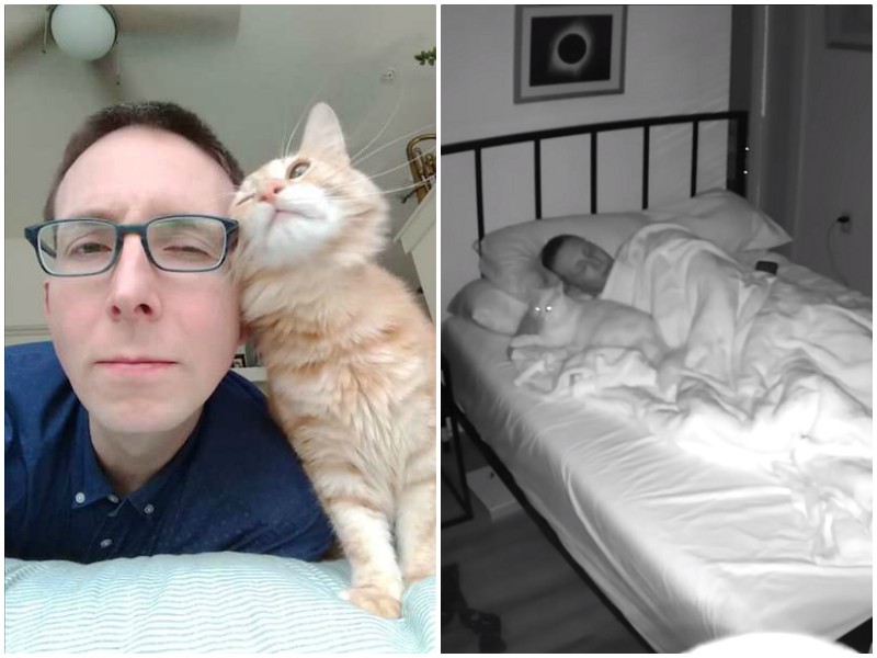 Хозяин поставил камеру в спальне, чтобы заснять ночные похождения своего кота
