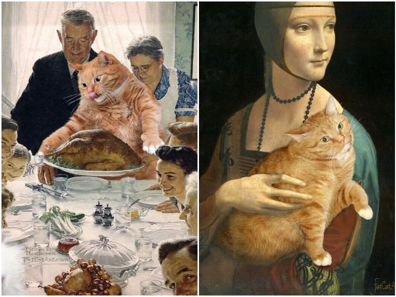 Художница из России помещает своего кота на шедевры искусства