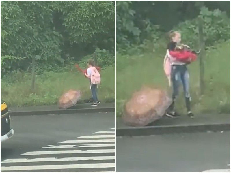 По пути из школы девочка спасла щенка, который лежал под дождём
