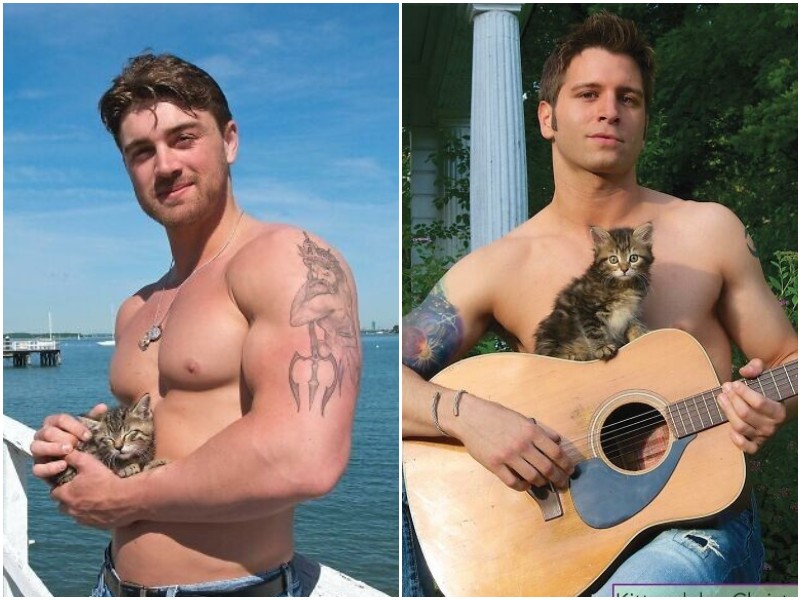 Мужчины фотографируются с котятами ради благого дела